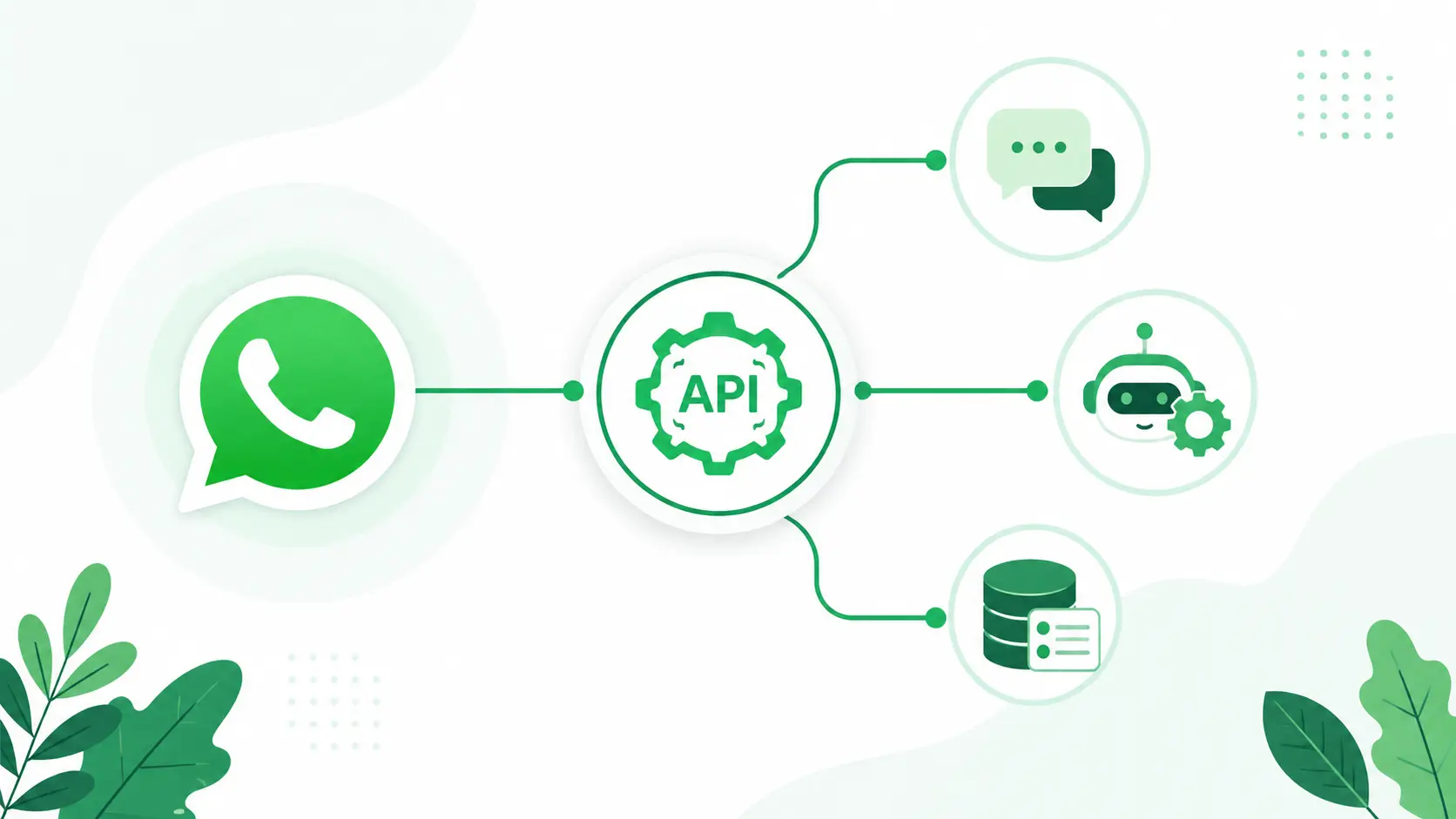 WhatsApp Business API connecting an app to messaging, automation, and CRM systems